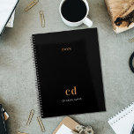 Black gold monogram initials 2023 planer<br><div class="desc">Black background, golden and white text. Personalize and add your monogram initials, name and year.</div>