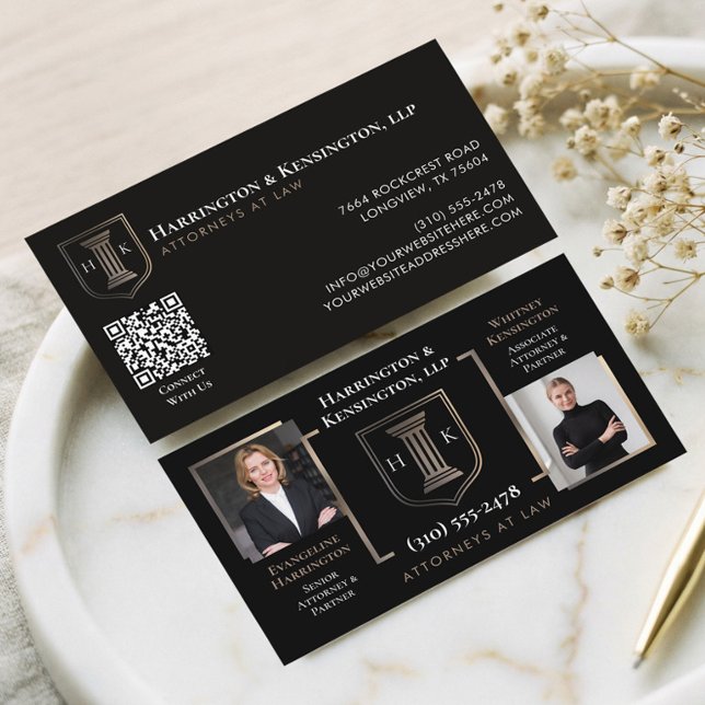 Black Gold Monogram Luxusanwälte Foto Visitenkarte (Black Gold Monogram Luxury Attorneys At Law Photo Business Card)