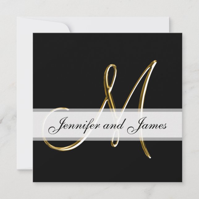 Black Gold Monogram M Hochzeitseinladung Einladung (Vorderseite)