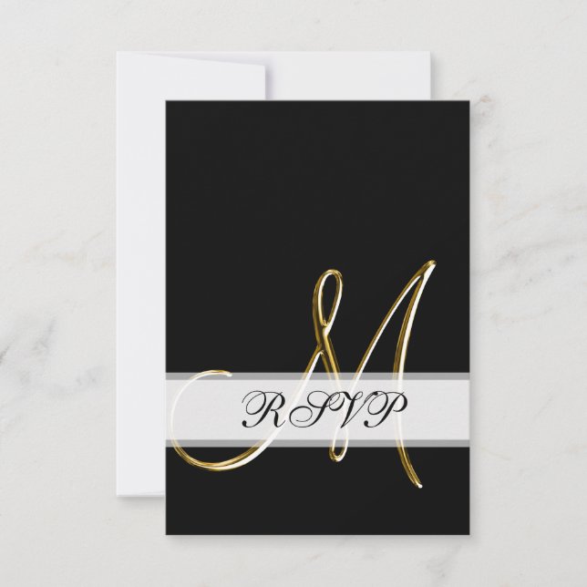 Black Gold Monogram M Wedding RSVP Karte (Vorderseite)