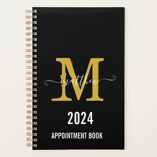 Black & Gold Monogram Script-Terminierungsbuch Planer (Vorderseite)