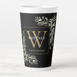 Black Gold Monogramm Elegante Moderne Grüne Milchtasse