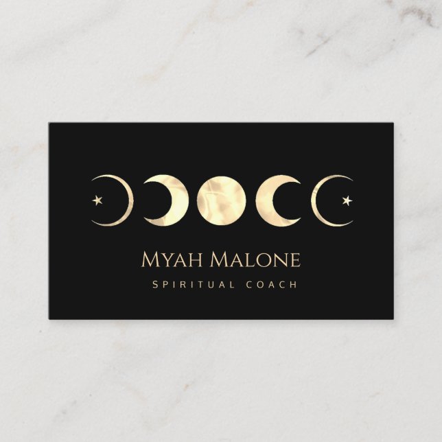 Black & Gold Moon Phase Yoga Spiritueller Coach Visitenkarte (Vorderseite)