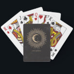 Black Gold Moon Stars Mandala Celestial Spielkarten<br><div class="desc">Elegantes himmlisches Design beginnt mit einem Halbmond und Sternen umgeben von einer Mandala. Die Grafik und der Text sind eine matte goldene Farbe und der Hintergrund ist schwarz.</div>