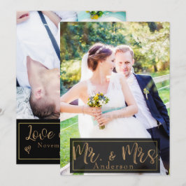Black & Gold Mr. & Mrs. Wedding Foto Vielen Dank Einladung