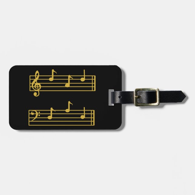 BLACK GOLD MUSIC LOVER VATER TREBLE BASS CLEF NOTE GEPÄCKANHÄNGER (Vorderseite horizontal)