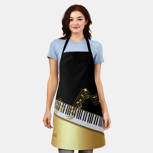 Black Gold Musiknoten, Piano Keys Personalisiert Schürze (Getragen)