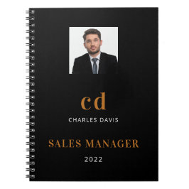 Black Gold Name Initial Foto Business Notizblock