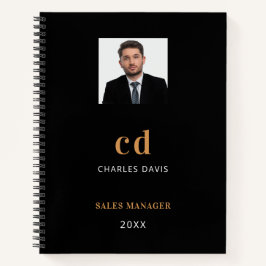 Black Gold Name Initial Foto Business Notizbuch