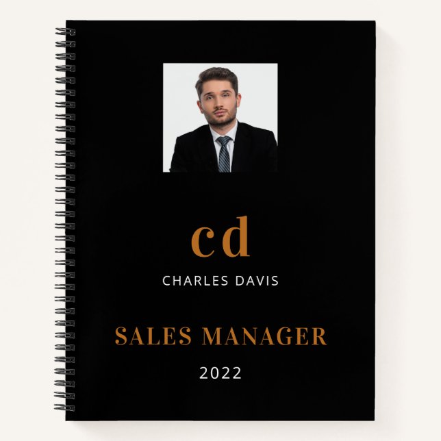 Black Gold Name Initial Foto Business Notizbuch (Vorderseite)