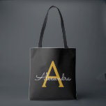 Black Gold Name White Girly Script Monogram Modern Tasche<br><div class="desc">Schwarz und Gold Elegant Fügen Sie Ihren eigenen Namen Monogram Book Bag. Diese Büchertasche kann auf Ihren Vor- und Vornamen angepasst werden und als Geschenk für Weihnachten,  Geburtstag,  Brautparty oder Hochzeit.</div>