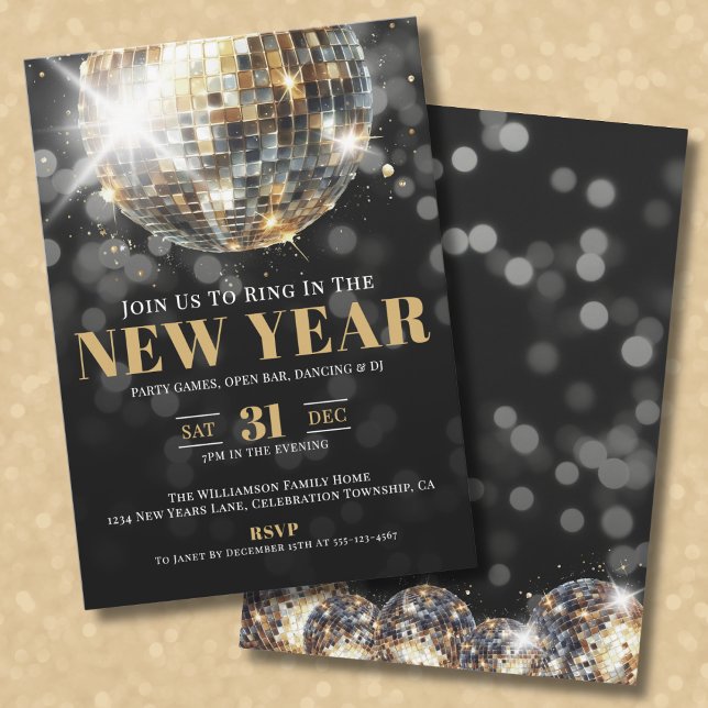 Black Gold New Year's Eve Celebration Party Einladung (Black Gold New Year's Eve Celebration Party Invitation )