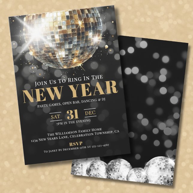 Black Gold New Year's Eve Celebration Party Einladung (Black Gold New Year's Eve Celebration Party Invitation)