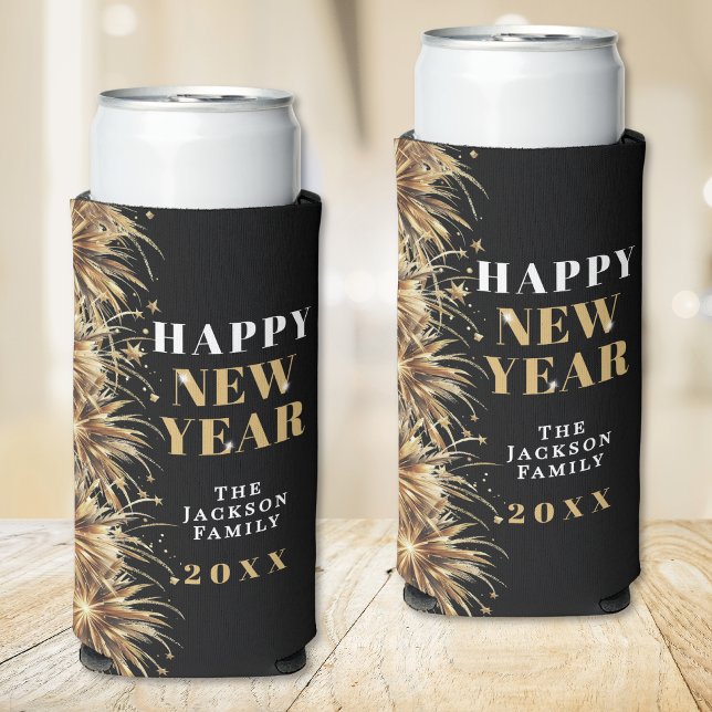 Black Gold New Year's Eve Party Selters Dosenkühler (Modern Black Gold Firework New Year's Eve Party Seltzer Can Cooler)