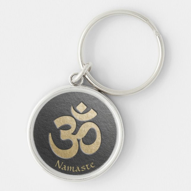 Black & Gold OM Symbol YOGA Meditation Instructor Schlüsselanhänger (Vorne)