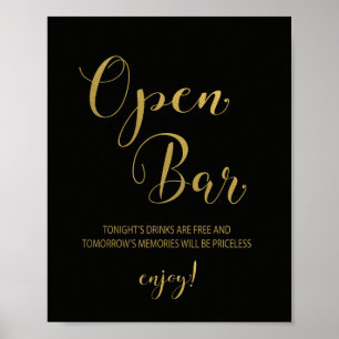 Black & Gold Open Bar Sign Poster