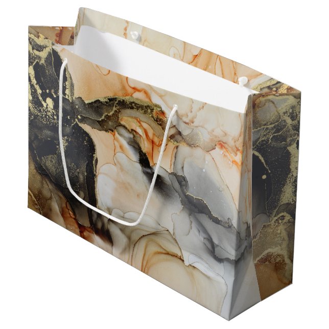 Black Gold Orange Ethereal Abstrakt große Geschenk Geschenktüte (Vorderseite Schrägansicht)