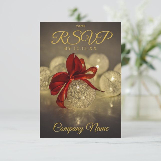 Black Gold Ornament Corporate Holiday Party RSVP Karte (Stehend Vorderseite)