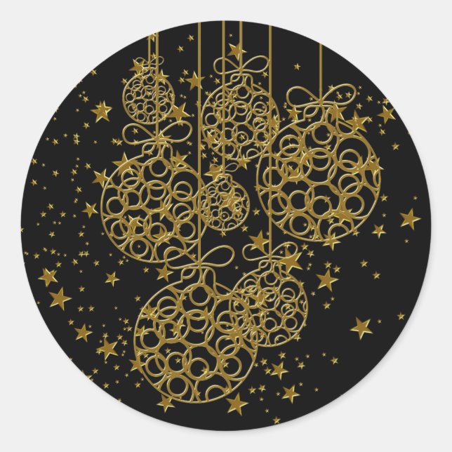 Black Gold Ornaments Star Weihnachtskleber Runder Aufkleber (Vorderseite)