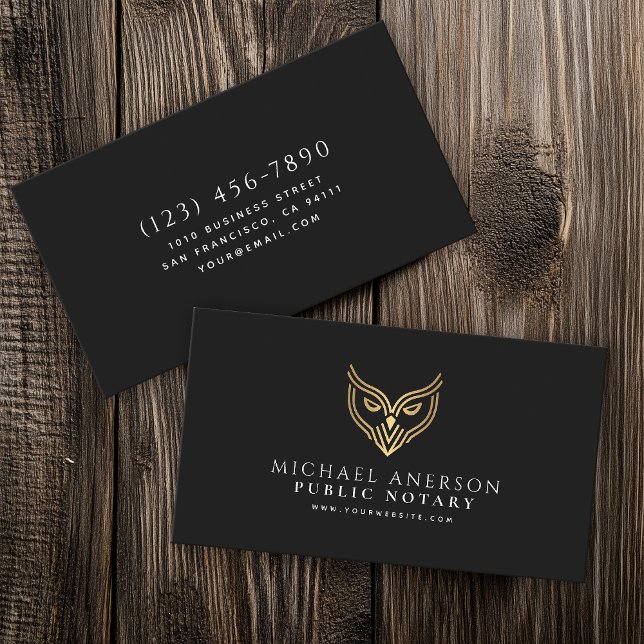 Black Gold Owl Minimal Notary Loan Signing Agent Visitenkarte (Von Creator hochgeladen)