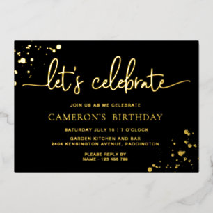 Black Gold Paintly Let's Celebrate Birthday Folieneinladung