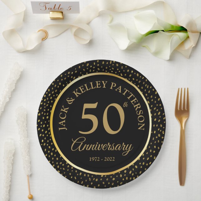 Black & Gold Papierplatte zum 50-jährigen Jubiläum Pappteller (Hochzeit)