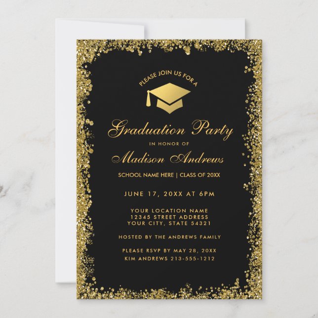 Black Gold Parties scintillant moderne Invitation  (Devant)