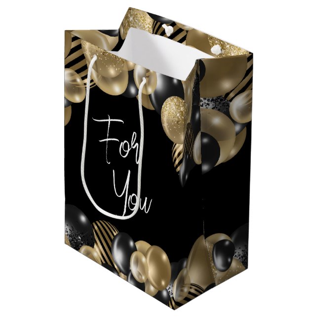 Black Gold Parting Gefallen Geschenktasche für Gäs Mittlere Geschenktüte (Vorderseite Schrägansicht)