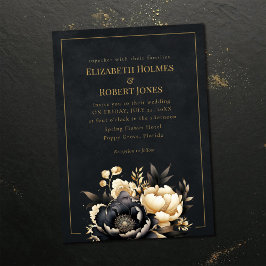 Black & Gold Peony Gothic Wedding Invitation Einladung