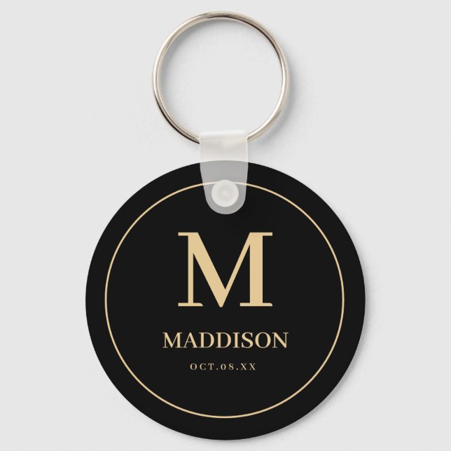 Black Gold Personalisiert Monogramm und Name Schlüsselanhänger (Vorderseite)