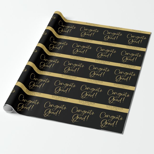Black Gold Personalisiert Name Glückwunsch Grad Geschenkpapier (Ungerollt)