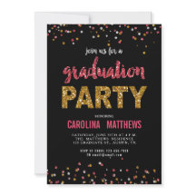 Black Gold Pink Confetti Graduiertenparty laden ei