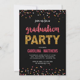 Black Gold Pink Confetti Graduiertenparty laden ei Einladung