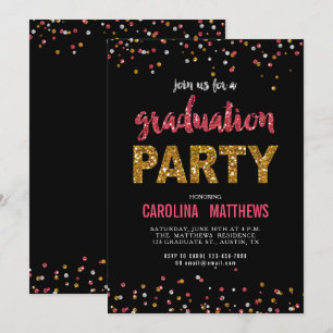 Black Gold Pink Confetti Graduiertenparty laden ei Einladung