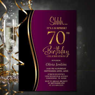 Black Gold Pink Überraschung 70. Geburtstag Einladung