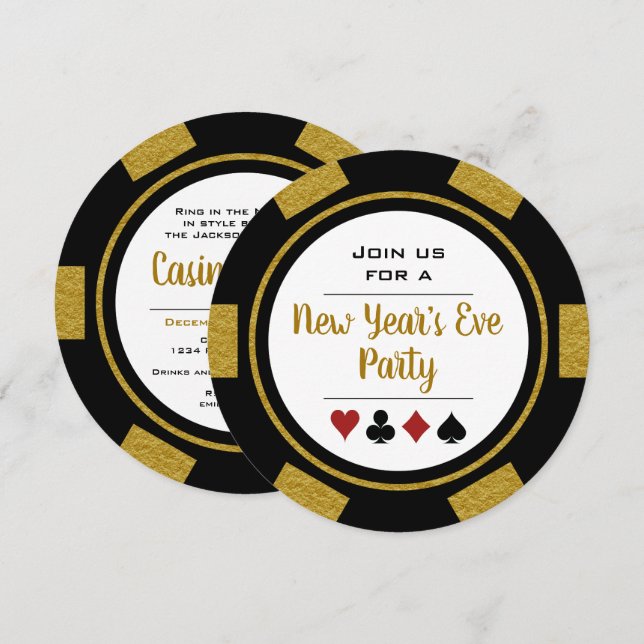 Black Gold Poker Chip Casino Einladung (Vorne/Hinten)