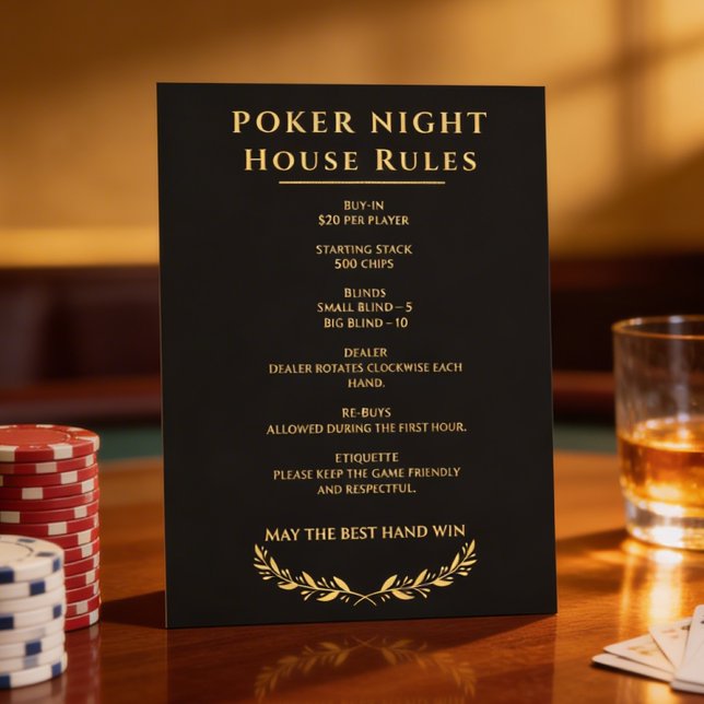 Black & Gold Poker Night House Rules Card (Von Creator hochgeladen)
