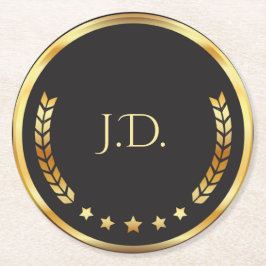 Black & Gold Poker Night | Personalized Monogram Runder Pappuntersetzer