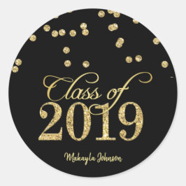 Black & Gold Polka-dots Glitzer Class 2019 Runder Aufkleber