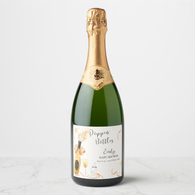 Black Gold Poppin Flaschen Champagne Baby Dusche (Vorderseite)