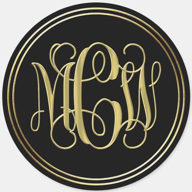 Black Gold Preppy Vine Script Monogram DIY BG Runder Aufkleber (Von Creator hochgeladen)