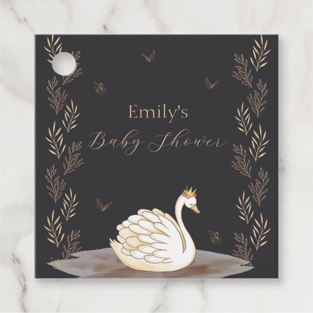 Black Gold Princess Swan Butterfly Baby Dusche Geschenkanhänger (Vorderseite)