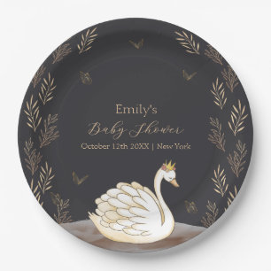 Black Gold Princess Swan Butterfly Baby Dusche Pappteller