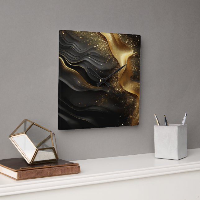 Black Gold Prinkle Quadratische Wanduhr (Büro)