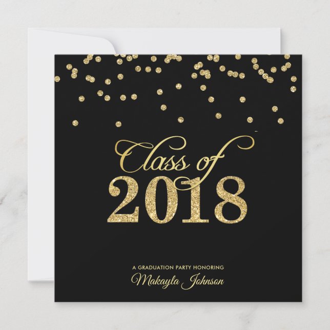 Black & Gold Punkt Glitzer Class of 2018 Party Einladung (Vorderseite)