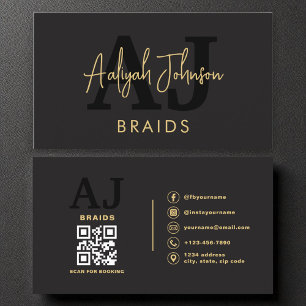 Black Gold QR Code Braids Hair Stylist Visitenkarte