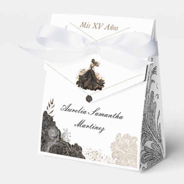 Black Gold Quinceañera Recuerdo Gevor Box Geschenkschachtel (Vorderseite)