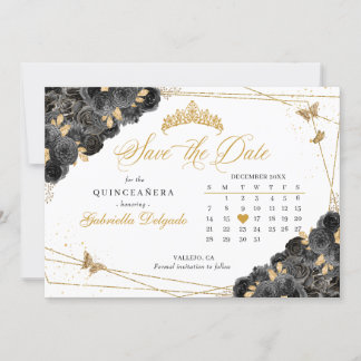 Black & Gold Quinceañera Save the Date Einladung