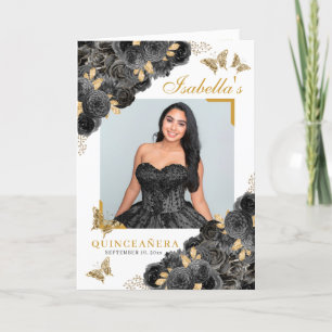 Black & Gold Quinceanera Tiara Butterflies Program Programm