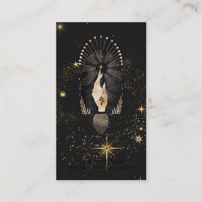 *~* Black Gold Rays Mystic Hand Schlange Stars Visitenkarte (Vorderseite)